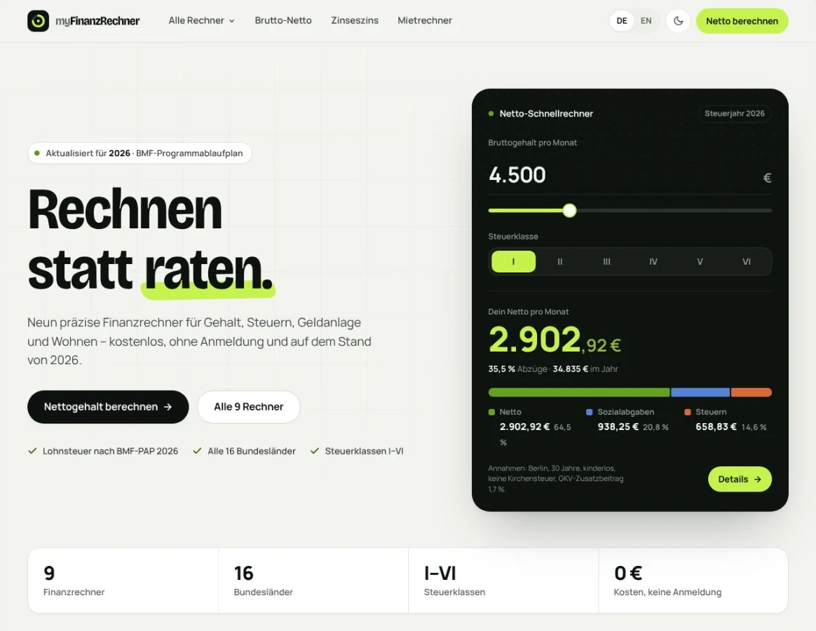 myFinanzRechner — Almaniya üçün maliyyə kalkulyatorları